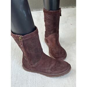 UGG Women’s 6 Lo Pro Short Suede Leather Side Zip Boots Perforated Sheepskin